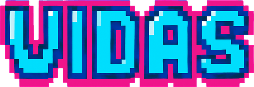 las letras vidas con un color rosa y azul con contorno rosa y azul combinados hechos con pixeles.
In-Game asset.  2d.  High contrast.  No shadows