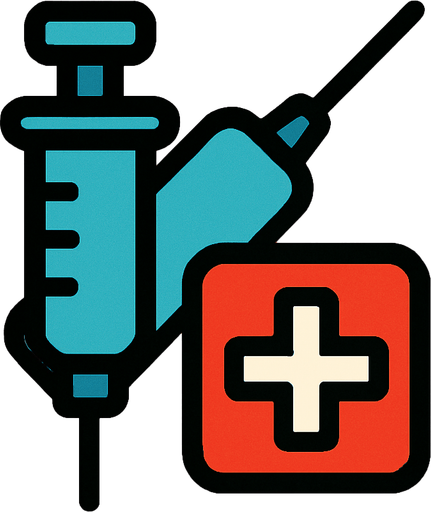 vaccine with a plus sign.
In-Game asset.  2d.  High contrast.  No shadows