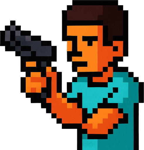 person with glock18 in hand pixel.
In-Game asset.  2d.  High contrast.  No shadows