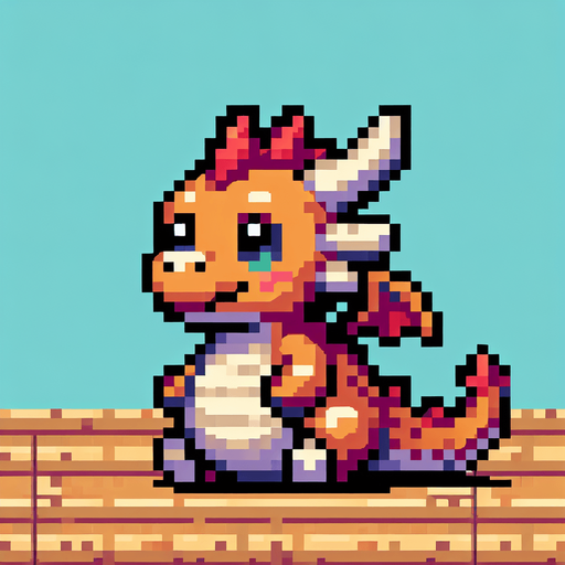 a pixel funny dragon looking right similar to Bubble Booble.
Single Game Texture.  In-Game asset.  2d.  Blank background.  High contrast.  No shadows