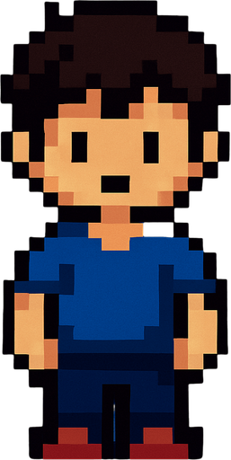 Niño pero de noche pixelart.
In-Game asset.  2d.  High contrast.  No shadows