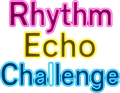 text in neon outline no background that says "Rhythm Echo Challenge".
In-Game asset.  2d.  High contrast.  No shadows