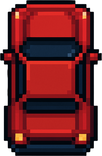 Üstten görünümlü pixel araba.
In-Game asset.  2d.  High contrast.  No shadows