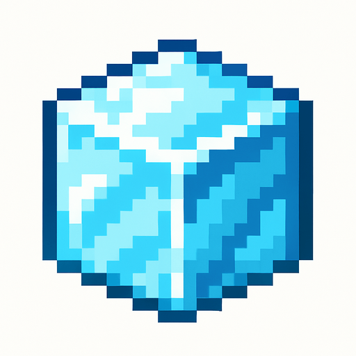 A ice cube pixelated.
In-Game asset.  2d.  High contrast.  No shadows