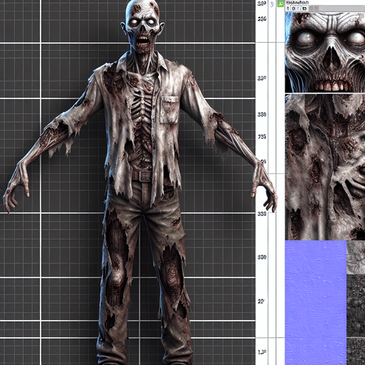 Big zombie.
Single Game Texture.  In-Game asset.  2d.  Blank background.  High contrast.  No shadows. 3d