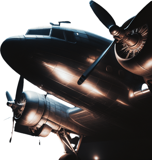 Air coaching airplane at night, from profile view