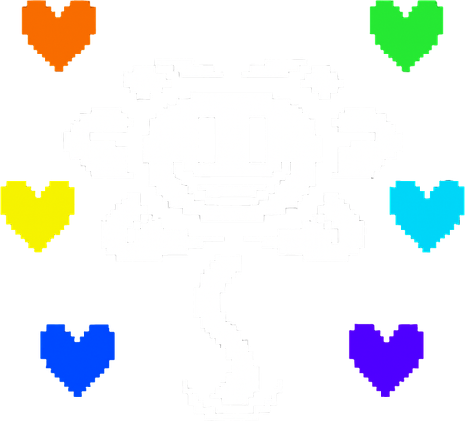 Flowey Undertale but with 6 souls (Orange,Green,Yellow,blue,Purple, Light Blue).
In-Game asset.  2d.  High contrast.  No shadows