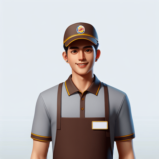 fast food employee.
Single Game Texture.  In-Game asset.  2d.  Blank background.  High contrast.  No shadows