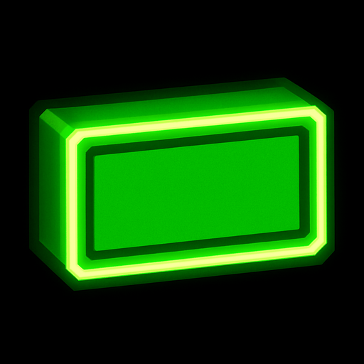 Green neon rectangle block.
In-Game asset.  2d.  High contrast.  No shadows