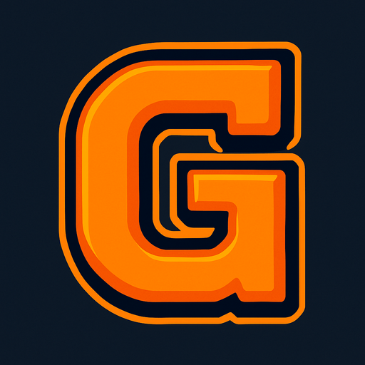 A stylish orange letter G..
In-Game asset.  2d.  High contrast.  No shadows