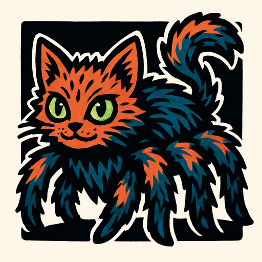 Chat (animal) a la fourrure araignées.
In-Game asset.  2d.  High contrast.  No shadows