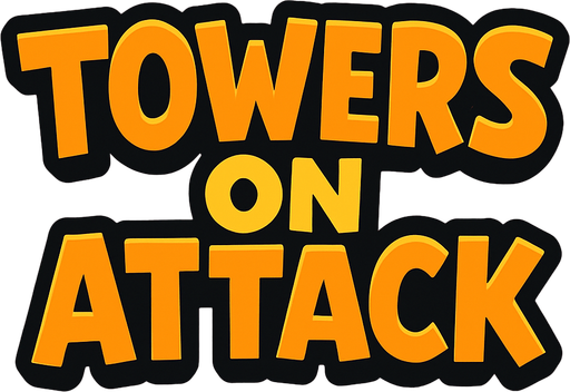 Towers On Attack yazısı.
In-Game asset.  2d.  High contrast.  No shadows