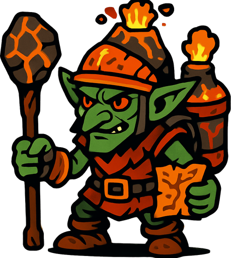 volkanik gezgini goblin.
In-Game asset.  2d.  High contrast.  No shadows
