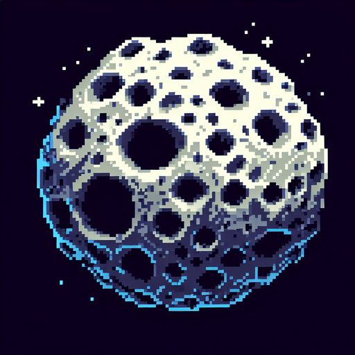 pixelart. asteroid with craters. subtle shading..
Single Game Texture. In-Game asset. 2d. Blank background. High contrast. No shadows.