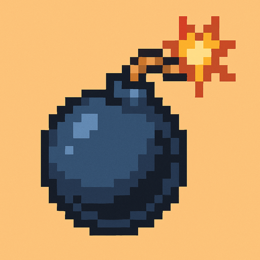 a pixel art of a bomb.
In-Game asset.  2d.  High contrast.  No shadows