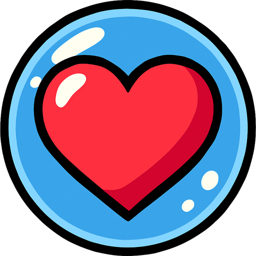 a heart inside a glass bubble.
In-Game asset.  2d.  High contrast.  No shadows
