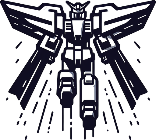 super robot facing upward and his back on screen flying.
Single Game Texture. In-Game asset. 2d. Blank background. High contrast. No shadows.