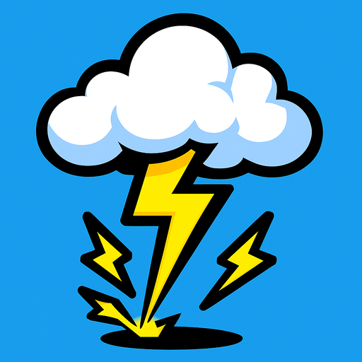 A 2D Survivor.io style lightning strike from a cloud in the sky to the ground, made by HABBY PTE. LTD..
In-Game asset.  2d.  High contrast.  No shadows