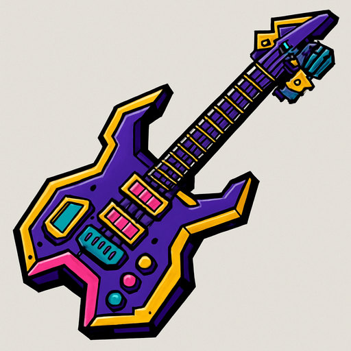 guitarra evolucionada.
In-Game asset.  2d.  High contrast.  No shadows