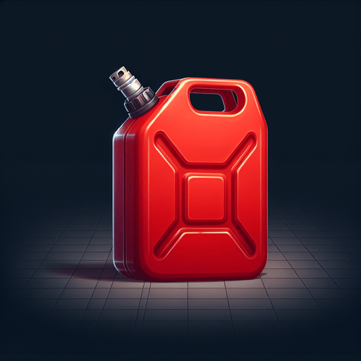 Garrafón de gasolina rojo.
Single Game Texture.  In-Game asset.  2d.  Blank background.  High contrast.  No shadows