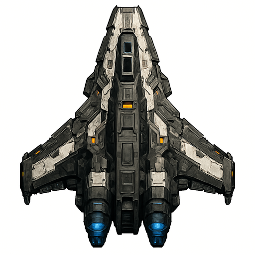 Uzay temalı Savaş Gemisi, gerçekçi, yazısız üstten görünüm. 
In-Game asset.  High contrast.  No shadows