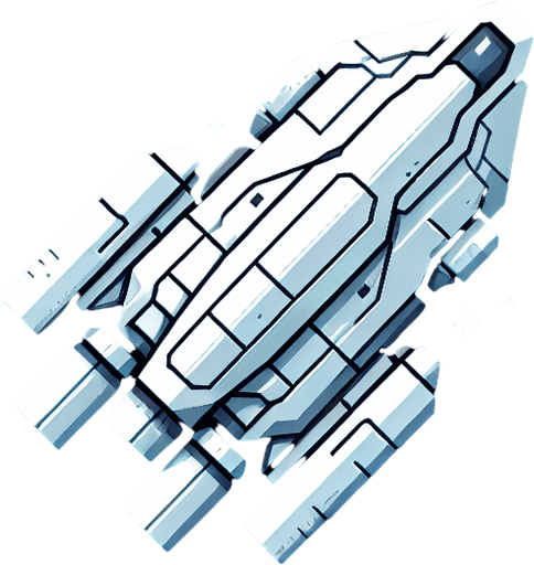 Uma nave virada para cima intergalactica, branca fundo png.
Single Game Texture. In-Game asset. 2d. Blank background. High contrast. No shadows.