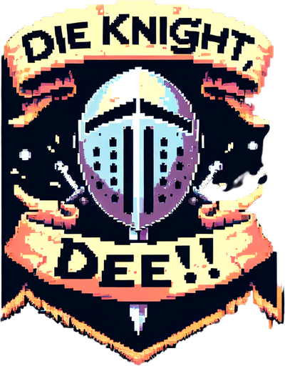 2000 by 2800 high quality banner. Pixelart. title reads: "Die Knight, Die!".
Single Game Texture. In-Game asset. 2d. Blank background. High contrast. No shadows.