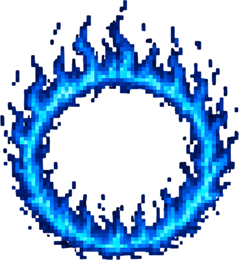 A blue ring of nuclear fire seen from overhead.
Single Game Texture. In-Game asset. 2d. Blank background. High contrast. No shadows. pixel art