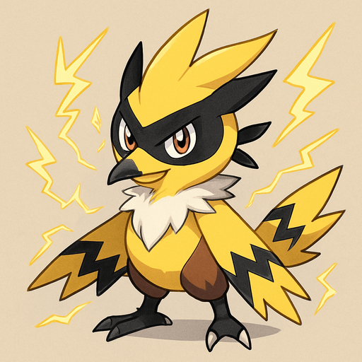 Um monstrinho do tipo elétrico inspirado em Pokémon e Digimon Classe Rpg aparência Bem-te-vi e Zorro