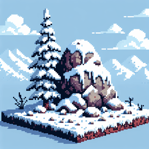 pixel art of a rock covered in snow. Single Game Texture. In-Game asset. 2d. Blank background. High contrast. No shadows.
