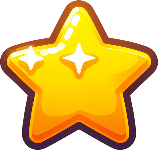 a bright yellow shiny cute star.
Single Game Texture. In-Game asset. 2d. Blank background. High contrast. No shadows.