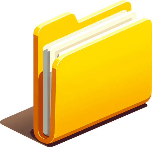 A yellow folder document.
Single Game Texture. In-Game asset. 2d. Blank background. High contrast. No shadows.