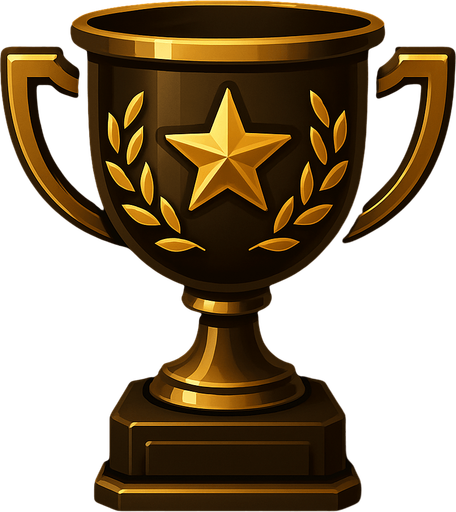 Copa de logros elegante en colores dorados oscuros y brillantes.
In-Game asset.  2d.  High contrast.  No shadows