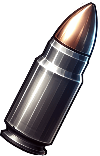 A bullet.
Single Game Texture. In-Game asset. 2d. Blank background. High contrast. No shadows.
