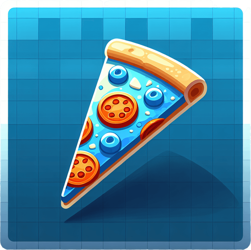 a slice of pizza on a transparent background, predominantly blue. Slice of pizza.
Single Game Texture. In-Game asset. 2d. Blank background. High contrast. No shadows.