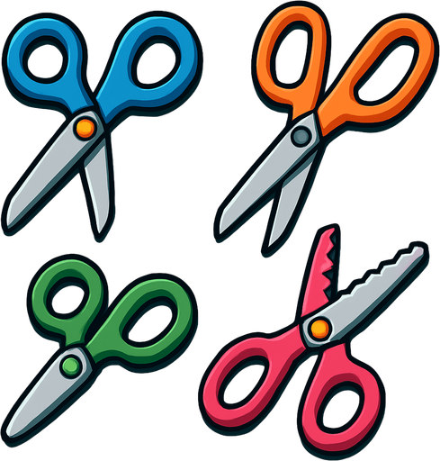 Pack of different scissors.
In-Game asset.  High contrast.  No shadows. 3D