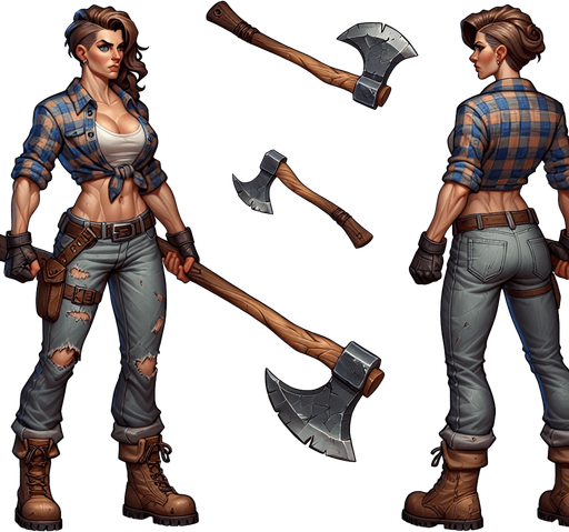 A lumberjack in a fantasy rts style.
Single Game Texture. In-Game asset. 2d. Blank background. High contrast. No shadows.