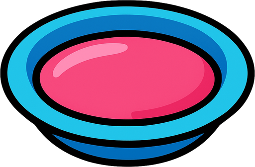 Un plato celeste con un liquido Rosa adentro.
In-Game asset.  2d.  High contrast.  No shadows