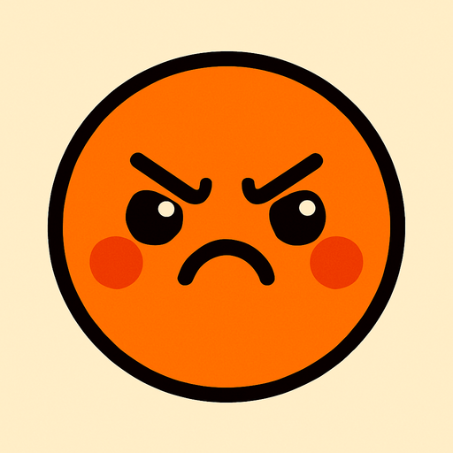 crea la imagen de un circulo naranja kawai enojada y simple.
In-Game asset.  2d.  High contrast.  No shadows