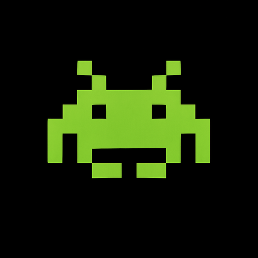 Pixel alien in space invaders.
In-Game asset.  2d.  High contrast.  No shadows