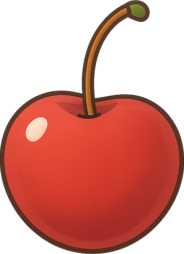 Una cereza roja,la fruta que va en la punta del pastel. No background. Transparent background. Blank background. No shadows. 2d. In-Game asset. flat