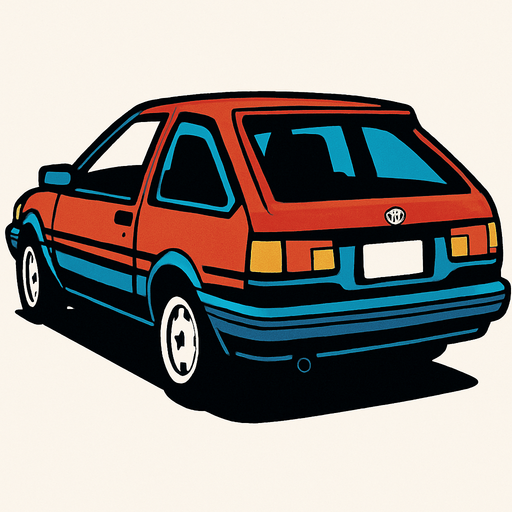 arka sağdan bakan toyota araba.
In-Game asset.  2d.  High contrast.  No shadows