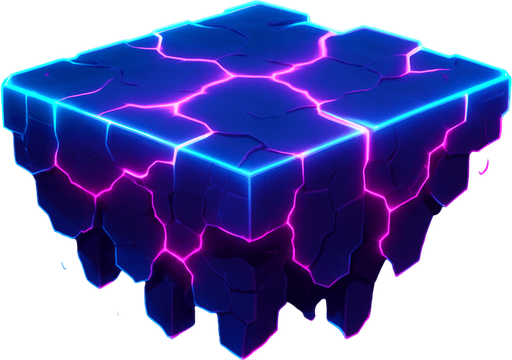 Neon cyberpunk glowing hologram flat platforming cracked crumbling