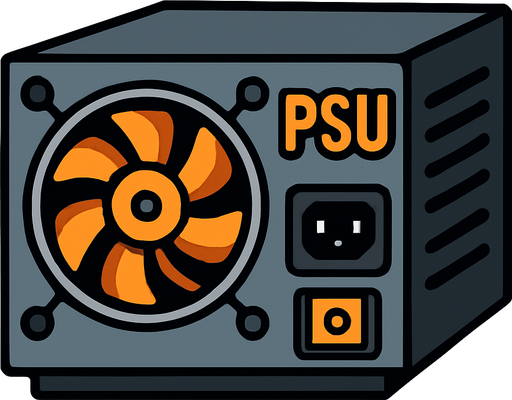 PSU bilgisayar Parçası.
In-Game asset.  2d.  High contrast.  No shadows