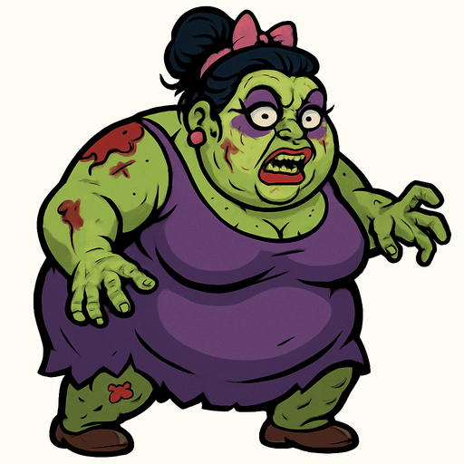 boss zombie şişko kadın makyajlı.
In-Game asset.  2d.  High contrast.  No shadows