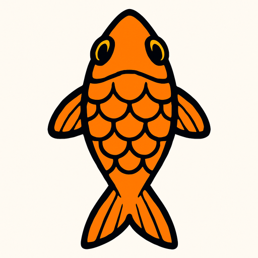 a orange fish seen from top to bottom.
In-Game asset.  2d.  High contrast.  No shadows