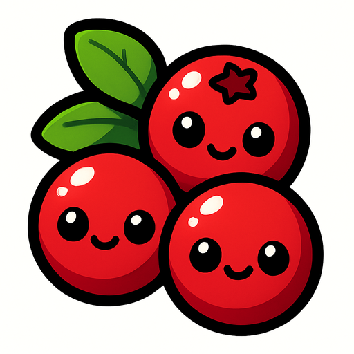 Cranberry’s with cute face.
In-Game asset.  2d.  High contrast.  No shadows