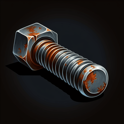 ржавый болт в стиле hand-paint.
Single Game Texture.  In-Game asset.  2d.  Blank background.  High contrast.  No shadows