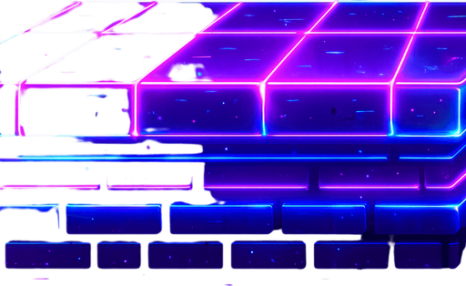 Neon cyberpunk hologram glowing platform side view