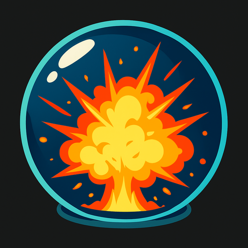 an explosion inside a glass bubble.
In-Game asset.  2d.  High contrast.  No shadows